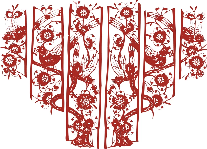 中国风中式传统喜庆民俗人物动物窗花剪纸插画边框AI矢量PNG素材【1327】
